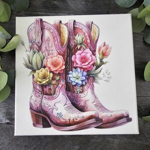 Floral Pink Western Cowboy Boots Canvas Art
